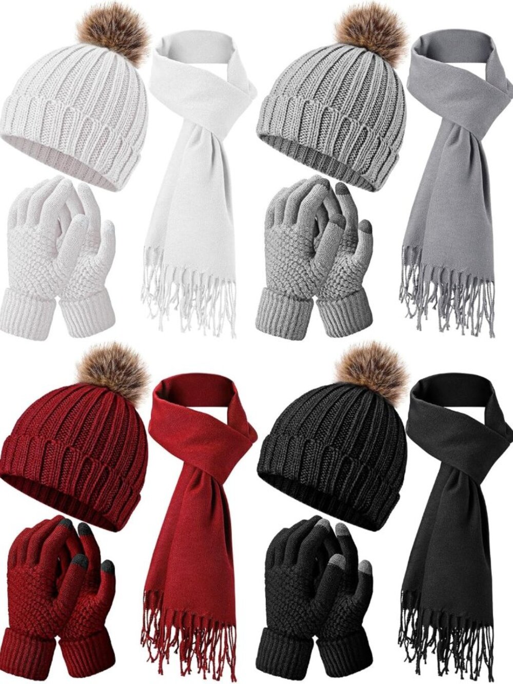 12-Piece Winter Warmth Set: Knit Beanie, Long Scarf & Touchscreen Gloves for All